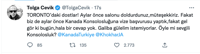 tolga cevik ten kanada ya vize isyani gulmemizi istemiyorlar galiba