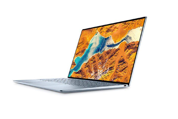 Beyaz arka planda bir Dell XPS 13 dizüstü bilgisayarın yandan görünümü.