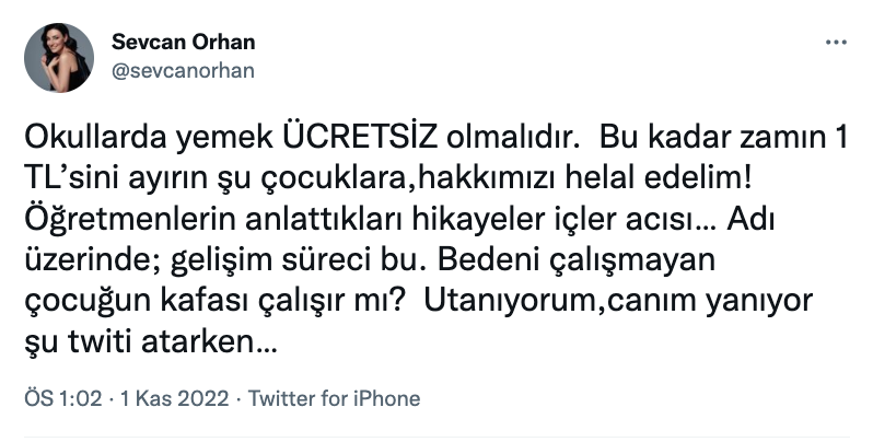 sevcan orhan dan okullarda yemek ucretlerine zam yapilmasina tepki