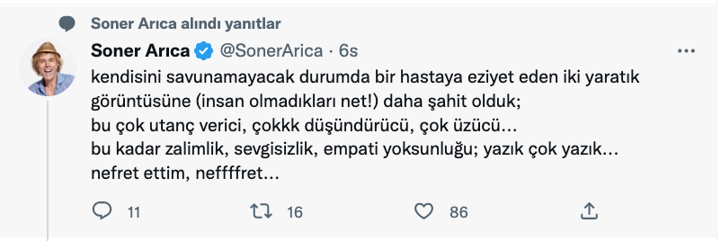 soner arica dan tokat ta kaydedilen hastane goruntulerine tepki