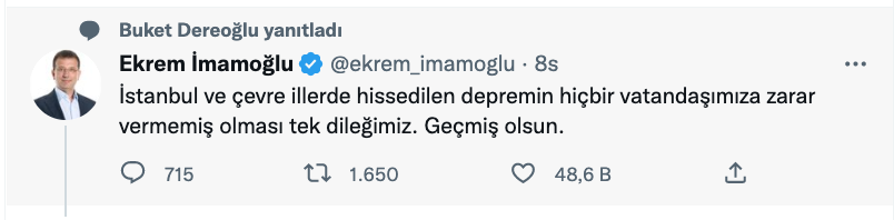 ekrem imamoglu ndan duzce de gerceklesen deprem ile ilgili dikkat ceken paylasim