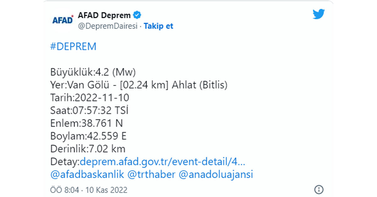 Bitlis'te deprem