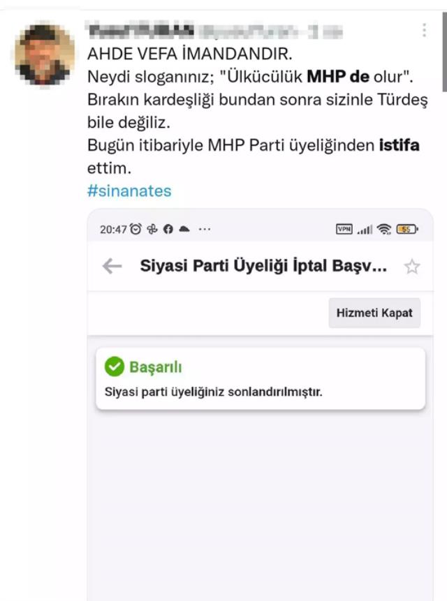 Sinan Ateş'in ölümüne sessiz kalan MHP'de istifalar başladı! E-Devlet üzerinden üyelik iptali yapıyorlar